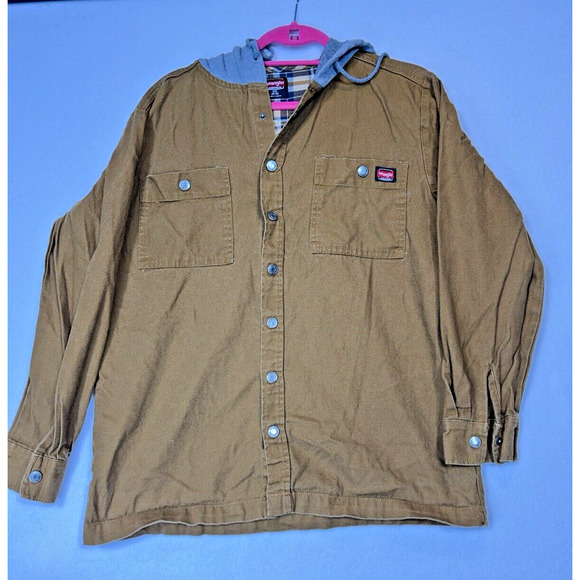 Wrangler Jacket Mens Small Brown Duck Canvas Hooded Coat Workwear Full Adult - Picture 1 of 5